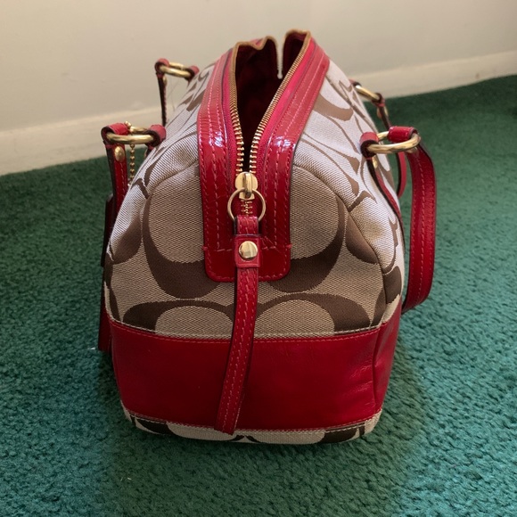 Khaki Red Coach Duffel Satchel Bag - Picture 6 of 8